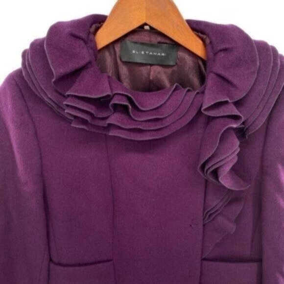 Elie Tahari Womens Purple Wool Pea Coat - Picture 2 of 8
